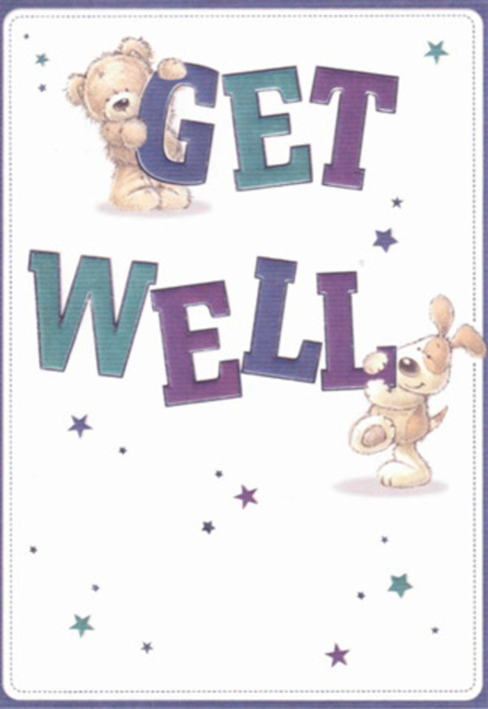 Celebrating gentle encouragement, this illustrated get well card, as if crafted with the same care found in local South Tottenham bouquets, delights with the company of a friendly bear and a loyal puppy. The pair sit amidst a constellation of cheerful stars, their playful energy suggesting wishes sent skyward over the rooftops of Tottenham. The bold, confident letters-shouldered by the bear above and supported by the puppy below-are awash in purples and aquas, their rich tones grounded in reassurance and hope. The textures feel almost tangible: the bear's fluffy fur and the puppy's velvety ears evoke comfort found in familiar places, akin to a walk through Downhills Park after rain. The entire scene, set against an unblemished white, radiates with the same lightness and positivity that a fresh arrangement from South Tottenham Florist can bring. Whether paired with flowers or sent alone, the card carries an undeniable buoyancy-a reassurance that, no matter one's age or circumstance, kindness and care are always close at hand here in our community.